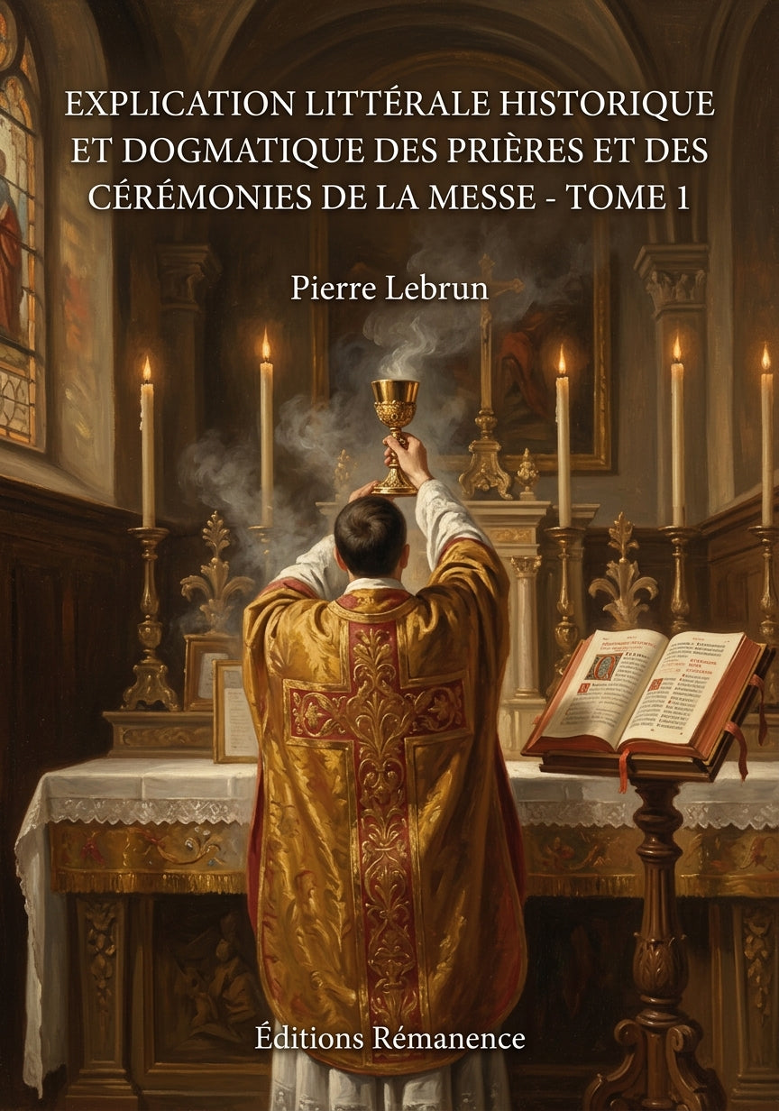 Livre Explication littérale historique et dogmatique des prières et des cérémonies de la messe - Tome 1 par Pierre Lebrun - Couverture - Editions Remanence