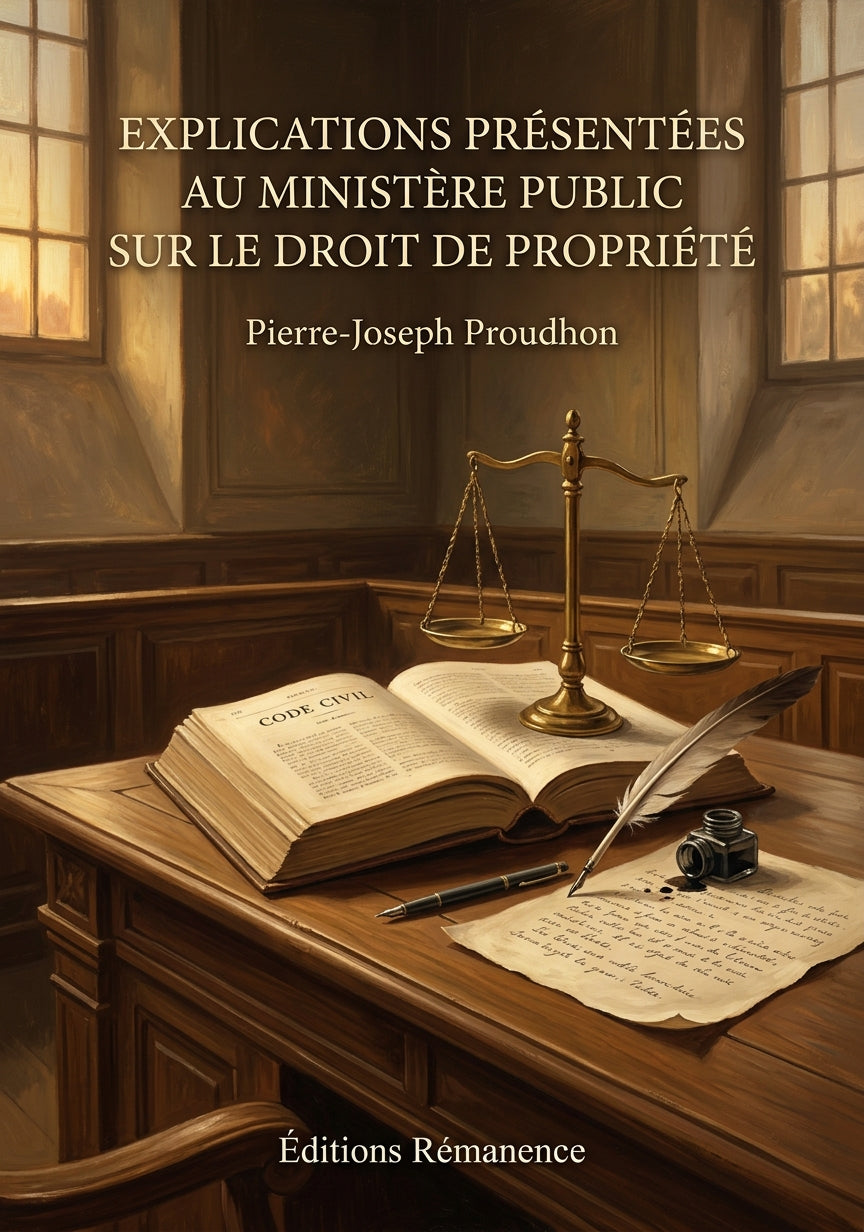 Livre Explications présentées au ministère public sur le droit de propriété par Pierre-Joseph Proudhon - Couverture - Editions Remanence