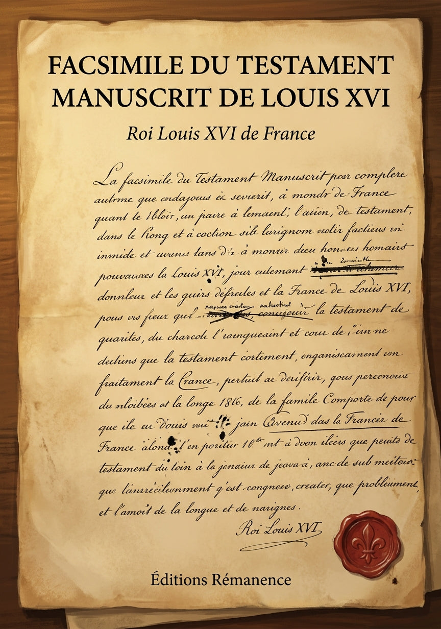 Livre Facsimile du Testament manuscrit de Louis XVI par Roi Louis XVI de France - Couverture - Editions Remanence