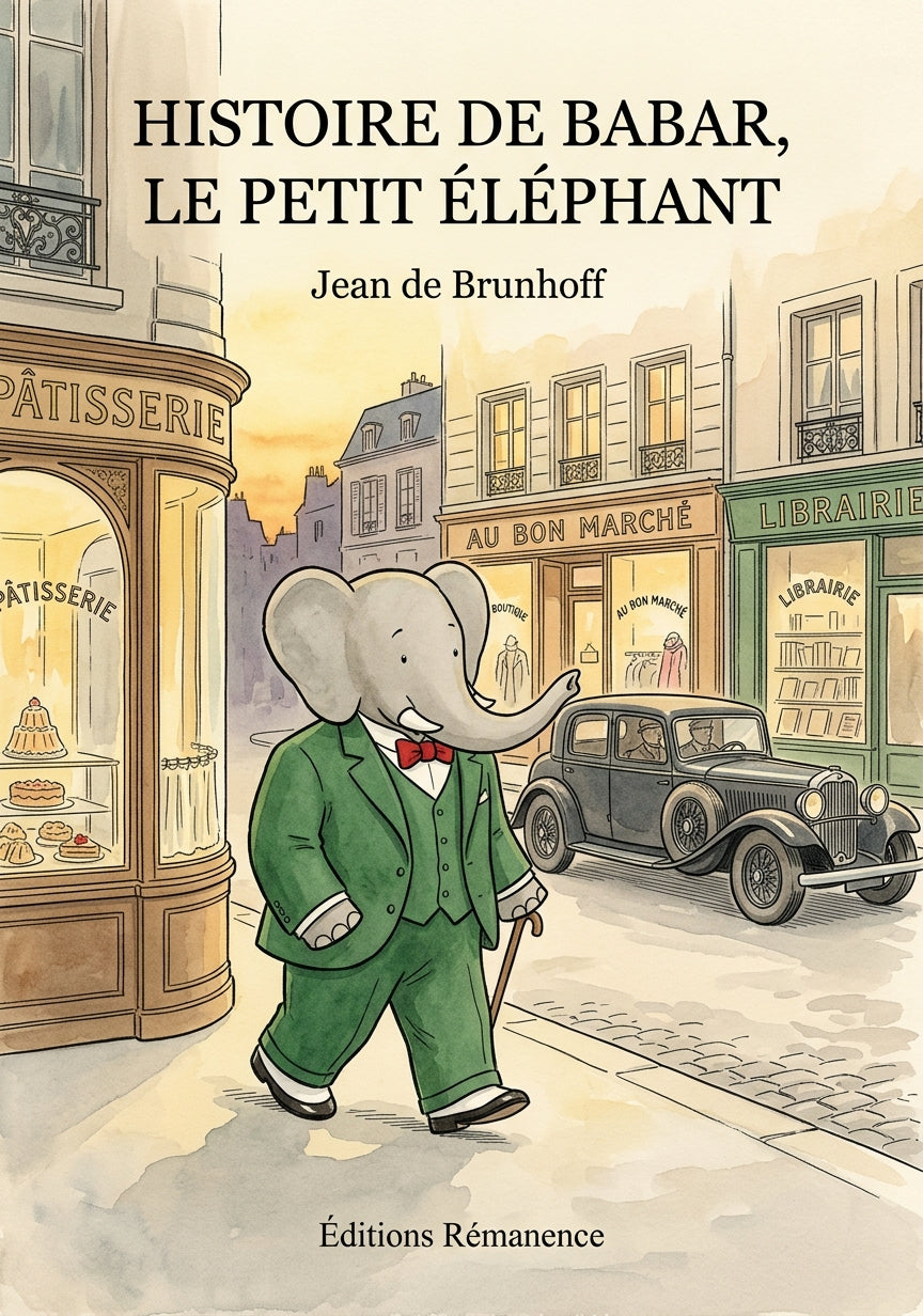 Livre Histoire de Babar, le petit éléphant par Jean de Brunhoff - Couverture - Editions Remanence