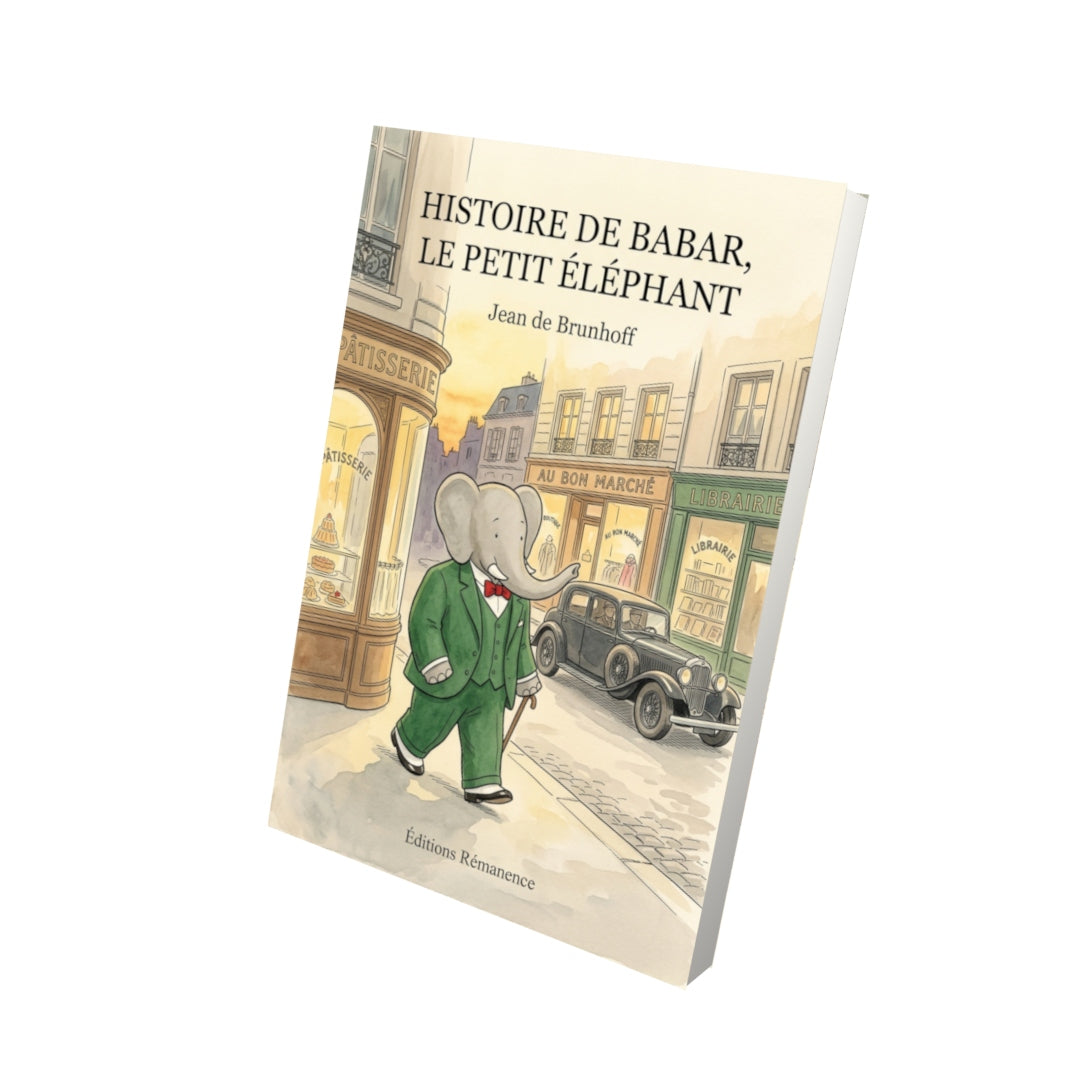 Livre Histoire de Babar, le petit éléphant par Jean de Brunhoff - Vue 3D - Editions Remanence