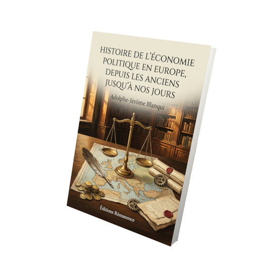 Livre Histoire de l’économie politique en Europe, depuis les anciens jusqu’à nos jours par Adolphe-Jérôme Blanqui - Vue 3D - Editions Remanence