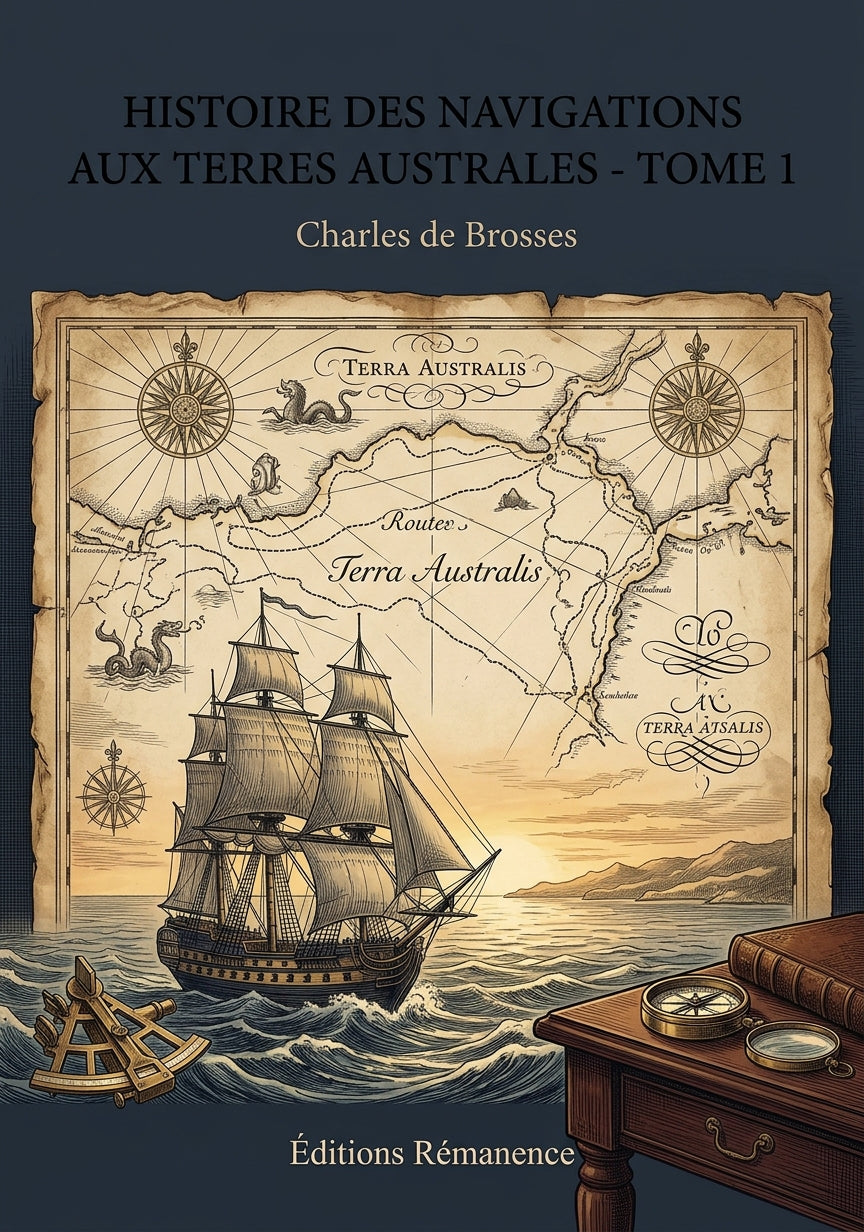 Livre Histoire des navigations aux terres australes - Tome 1 par Charles de Brosses - Couverture - Editions Remanence