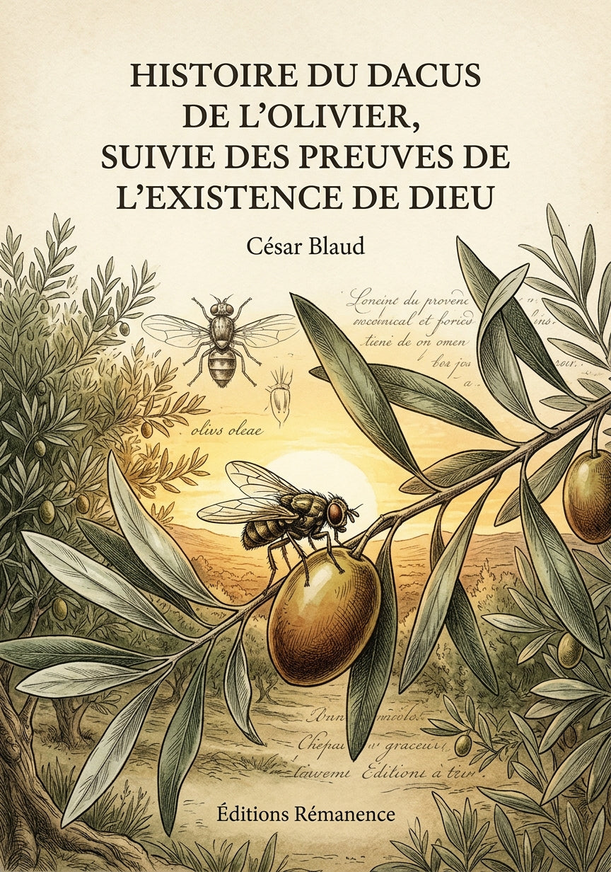 Livre Histoire du dacus de l’olivier, suivie des Preuves de l’existence de Dieu par César Blaud - Couverture - Editions Remanence