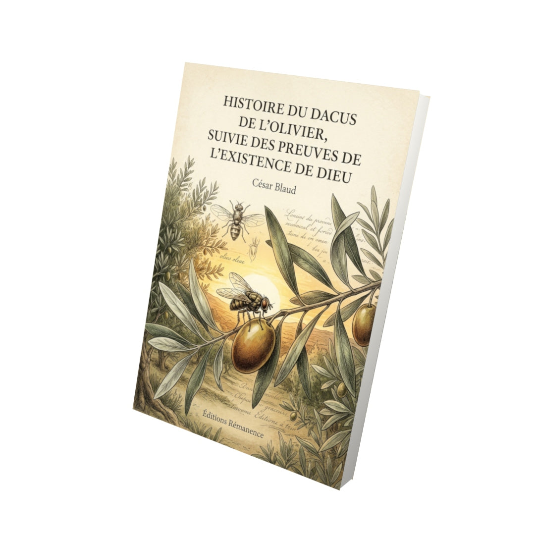 Livre Histoire du dacus de l’olivier, suivie des Preuves de l’existence de Dieu par César Blaud - Vue 3D - Editions Remanence