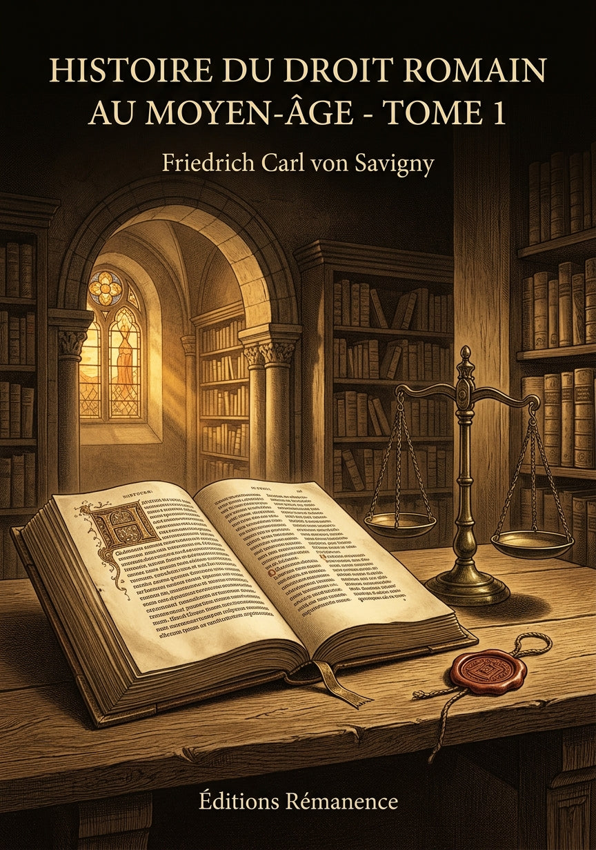 Livre Histoire du droit romain au moyen-âge - Tome 1 par Friedrich Carl von Savigny - Couverture - Editions Remanence