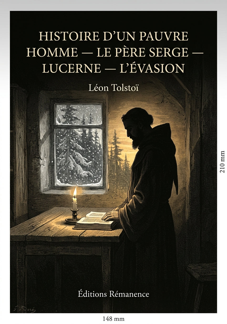 Livre Histoire d’un pauvre homme — Le Père Serge — Lucerne — L’Évasion par Léon Tolstoï - Couverture - Editions Remanence