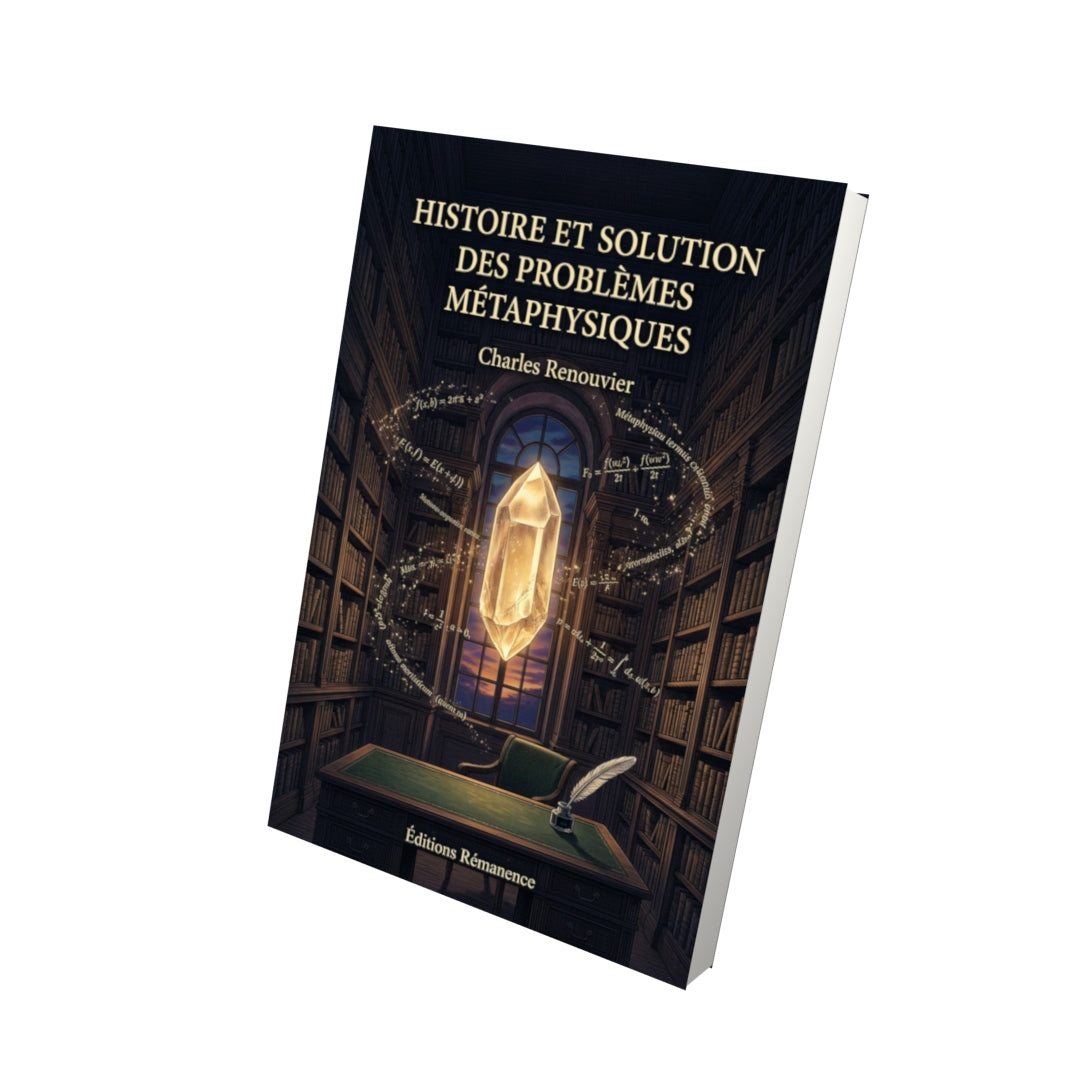 Livre Histoire et solution des problèmes métaphysiques par Charles Renouvier - Vue 3D - Editions Remanence
