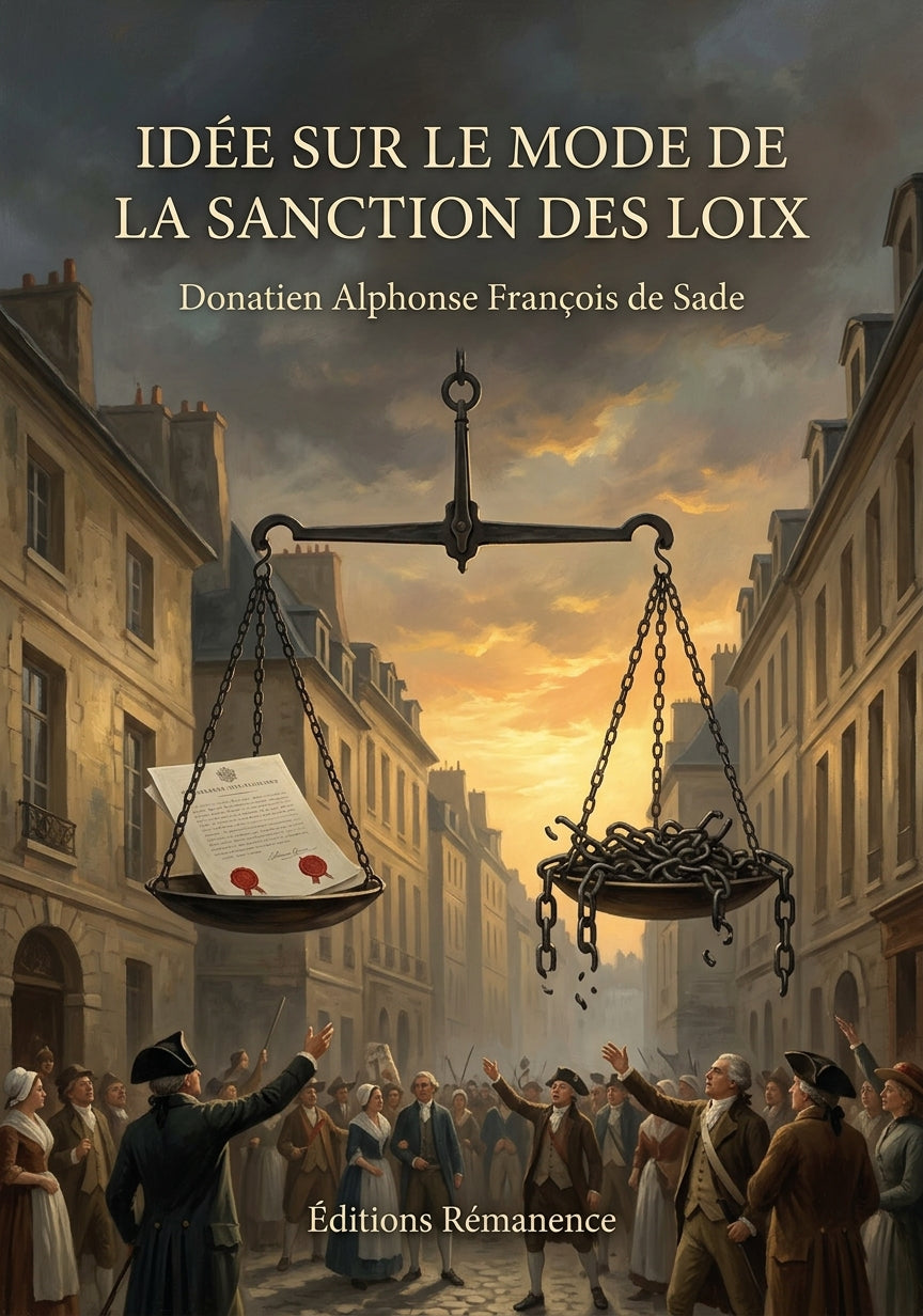 Livre Idée sur le mode de la sanction des Loix par Donatien Alphonse François de Sade - Couverture - Editions Remanence
