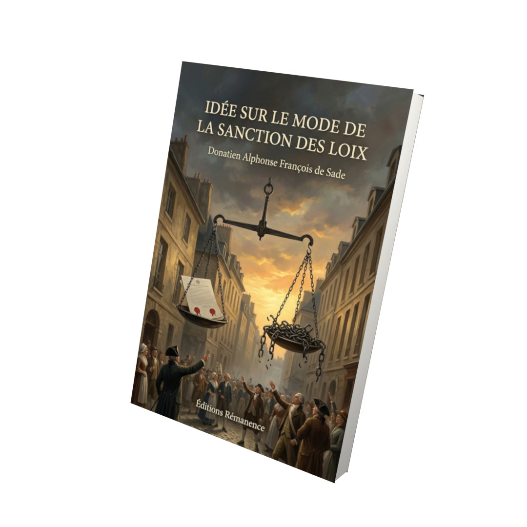 Livre Idée sur le mode de la sanction des Loix par Donatien Alphonse François de Sade - Vue 3D - Editions Remanence