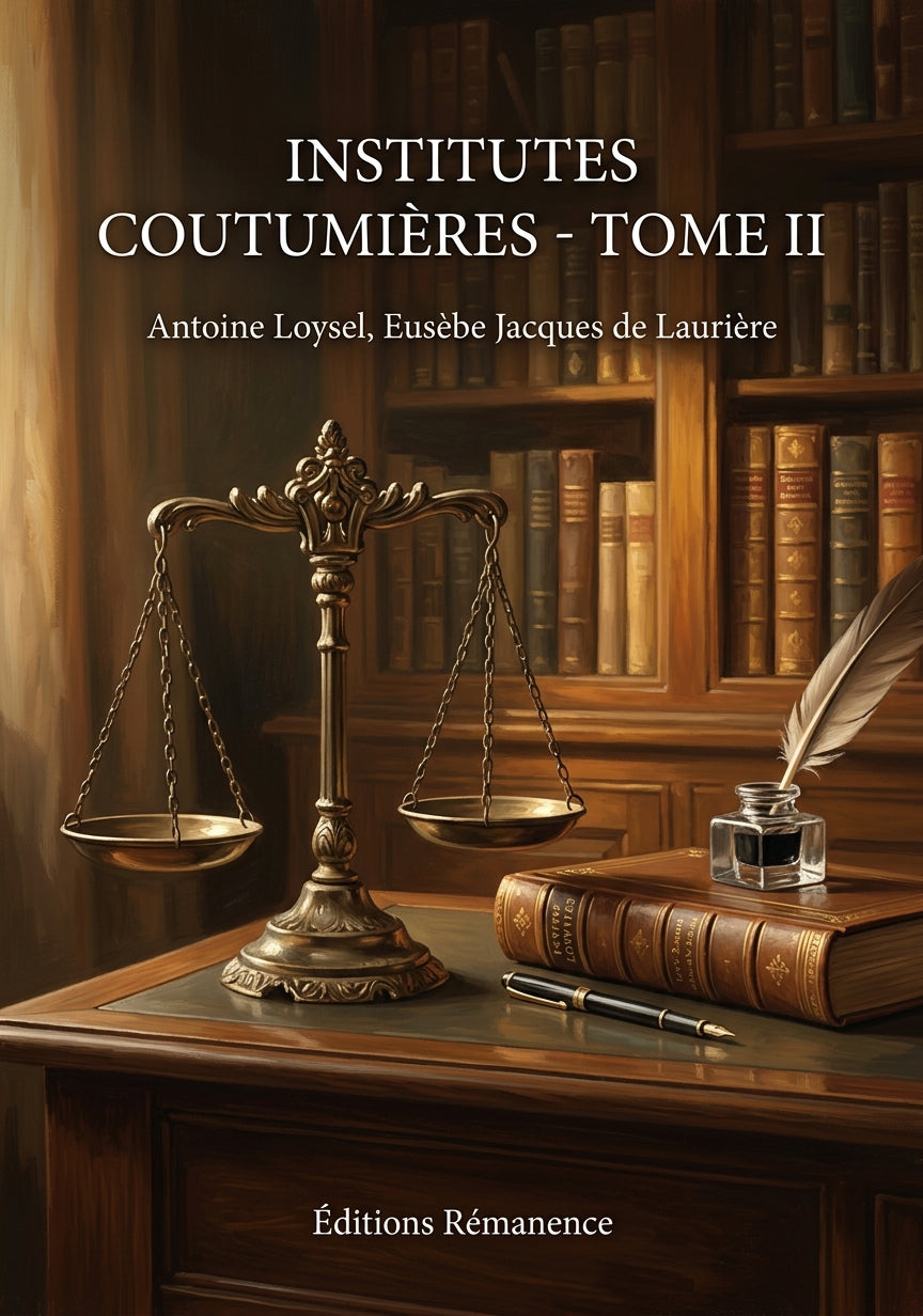 Livre Institutes coutumières - Tome II par Antoine Loysel, Eusèbe Jacques de Laurière - Couverture - Editions Remanence