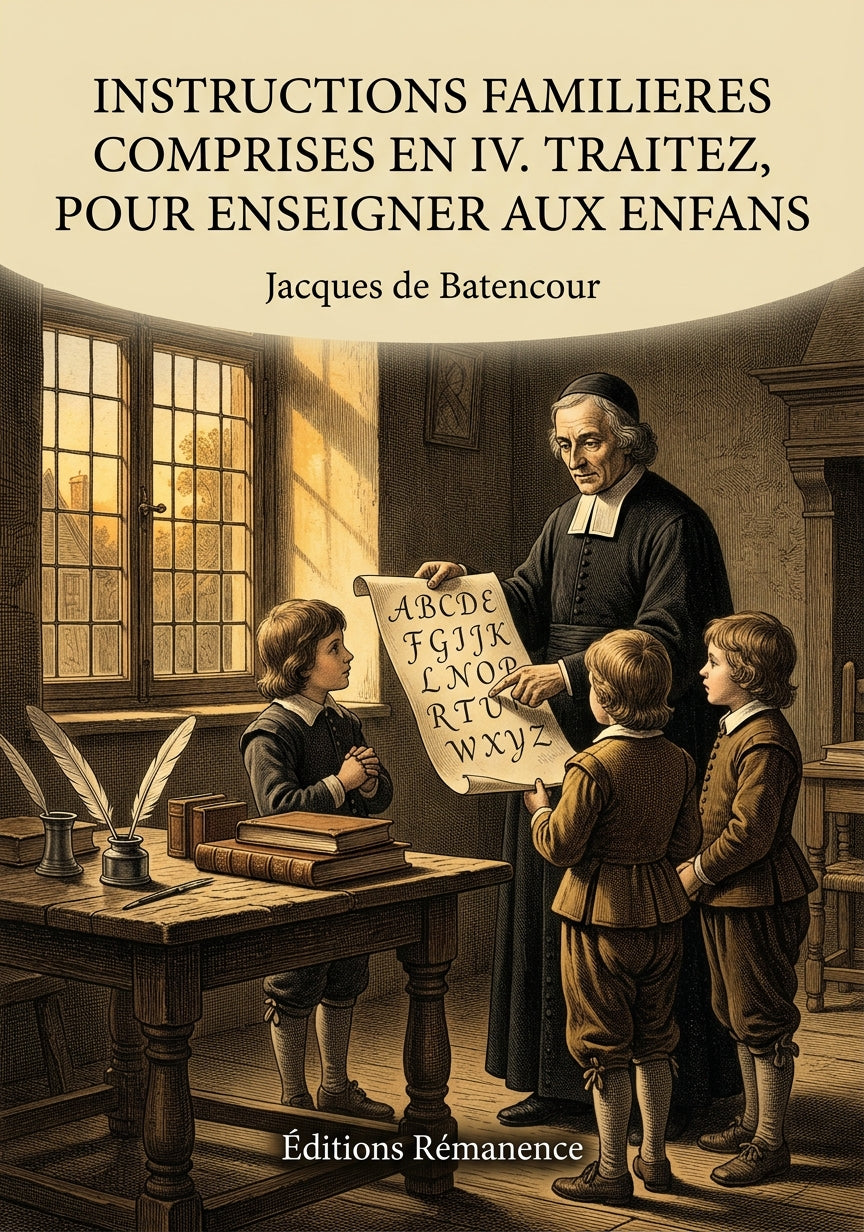 Livre Instructions familieres comprises en IV. traitez, pour enseigner aux Enfans par Jacques de Batencour - Couverture - Editions Remanence