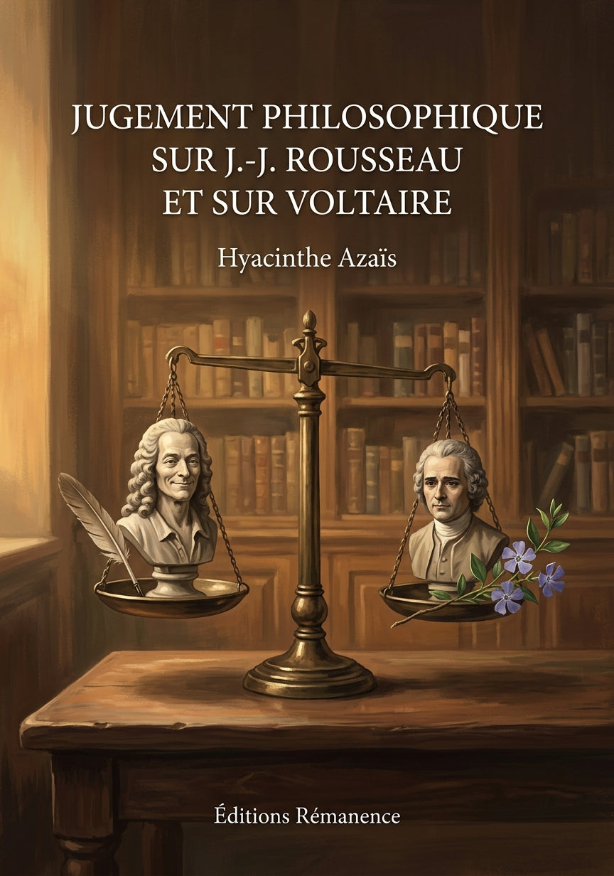 Livre Jugement philosophique sur J.-J. Rousseau et sur Voltaire par Hyacinthe Azaïs - Couverture - Editions Remanence
