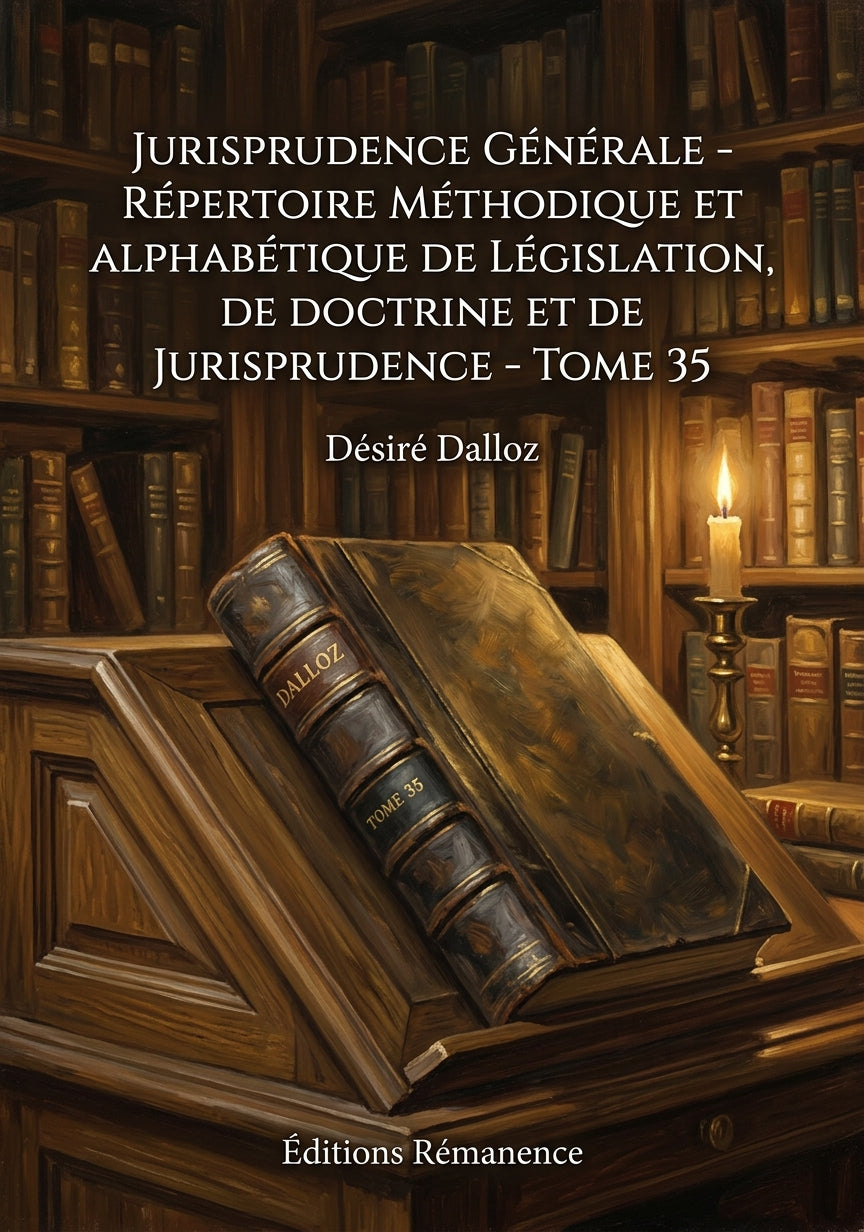 Livre Jurisprudence générale - Répertoire méthodique et alphabétique de législation, de doctrine et de jurisprudence - Tome 35 par Désiré Dalloz - Couverture - Editions Remanence