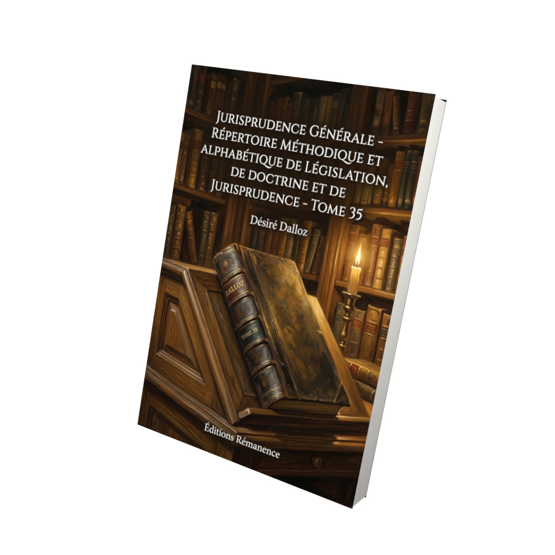 Livre Jurisprudence générale - Répertoire méthodique et alphabétique de législation, de doctrine et de jurisprudence - Tome 35 par Désiré Dalloz - Vue 3D - Editions Remanence