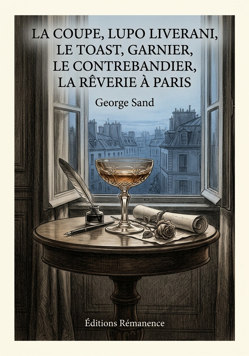 Livre La Coupe, Lupo Liverani, Le Toast, Garnier, Le Contrebandier, La Rêverie à Paris par George Sand - Couverture - Editions Remanence