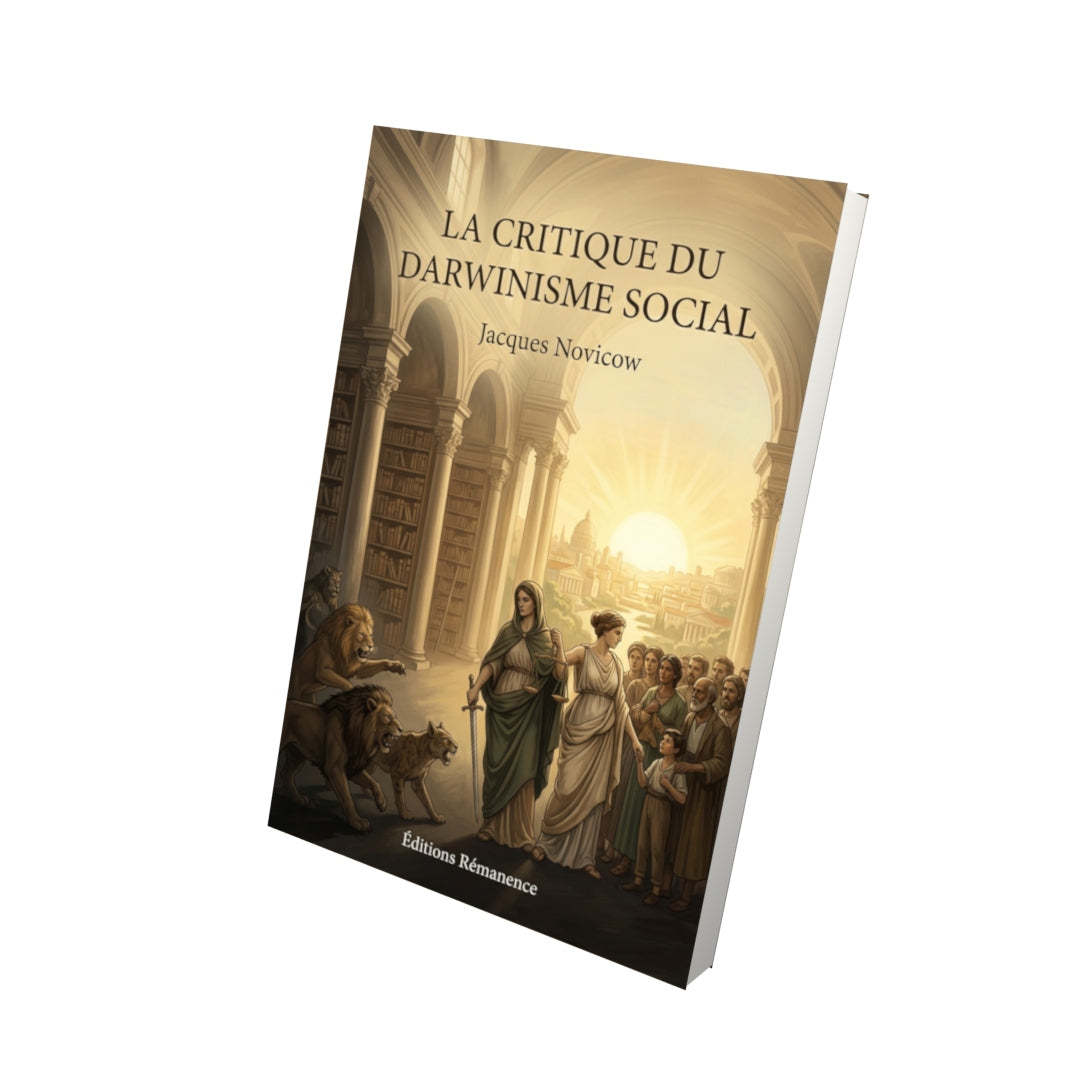Livre La Critique du darwinisme social par Jacques Novicow - Vue 3D - Editions Remanence