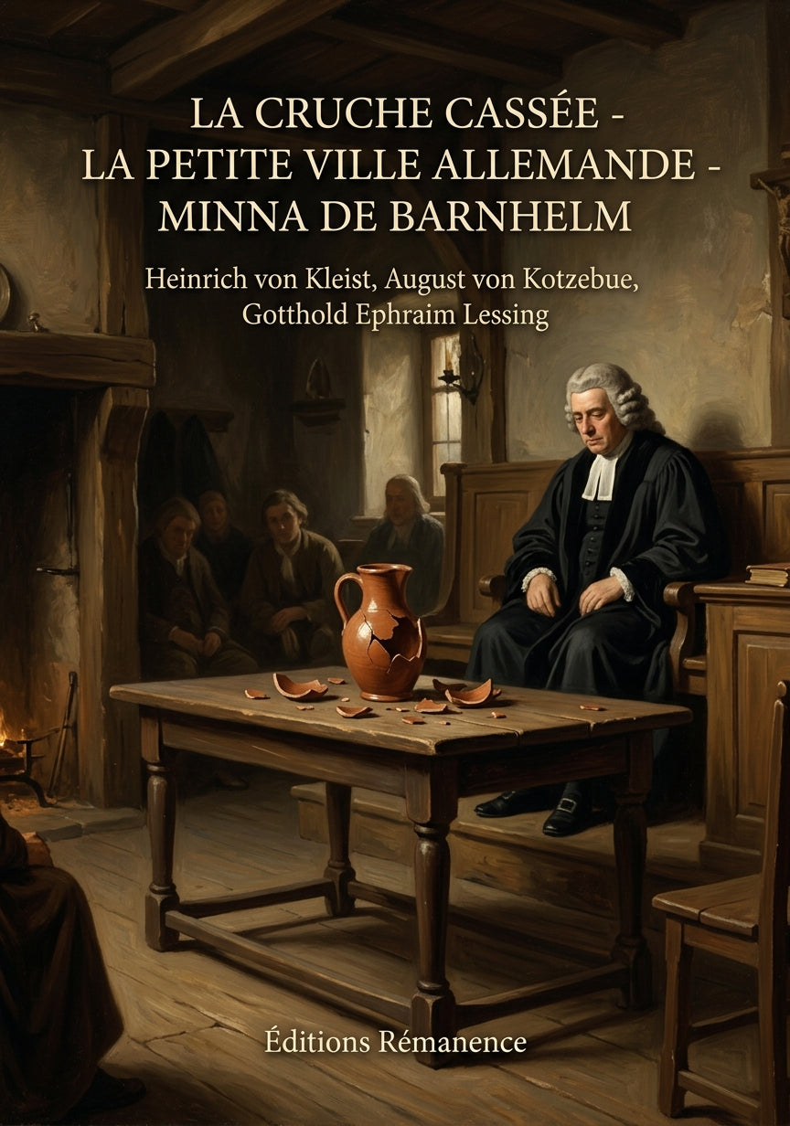 Livre La Cruche cassée - La Petite Ville allemande - Minna de Barnhelm par Heinrich von Kleist, August von Kotzebue, Gotthold Ephraim Lessing - Couverture - Editions Remanence