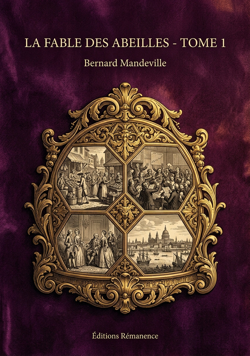 Livre La Fable des abeilles - Tome 1 par Bernard Mandeville - Couverture - Editions Remanence