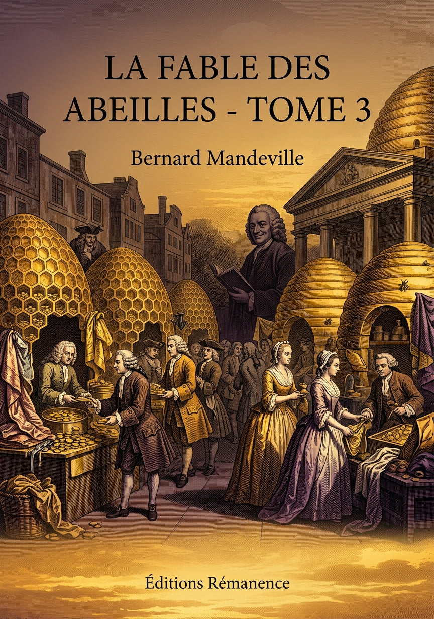 Livre La Fable des abeilles - Tome 3 par Bernard Mandeville - Couverture - Editions Remanence