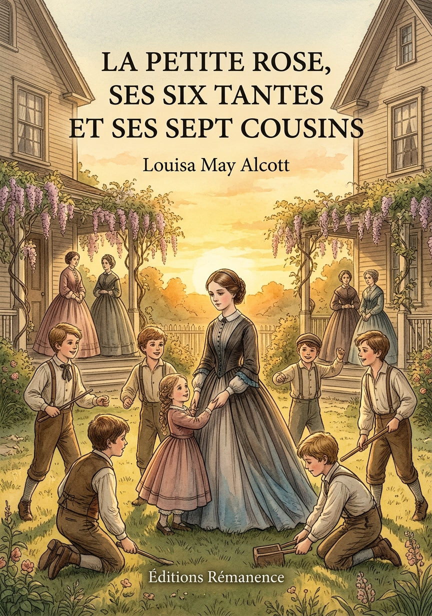Livre La Petite Rose, ses six tantes et ses sept cousins par Louisa May Alcott - Couverture - Editions Remanence