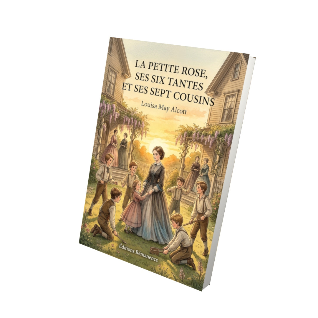 Livre La Petite Rose, ses six tantes et ses sept cousins par Louisa May Alcott - Vue 3D - Editions Remanence