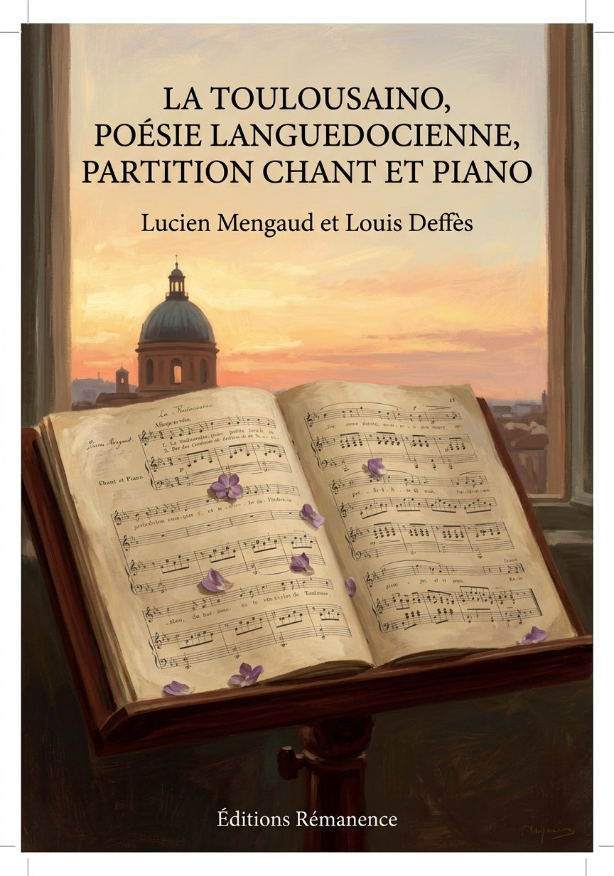 Livre La Toulousaino, poésie languedocienne, partition chant et piano par Lucien Mengaud et Louis Deffès - Couverture - Editions Remanence
