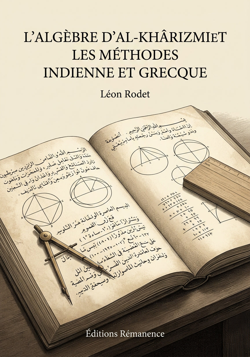 Livre L’Algèbre d’Al-Khârizmiet les méthodes indienne et grecque par Léon Rodet - Couverture - Editions Remanence