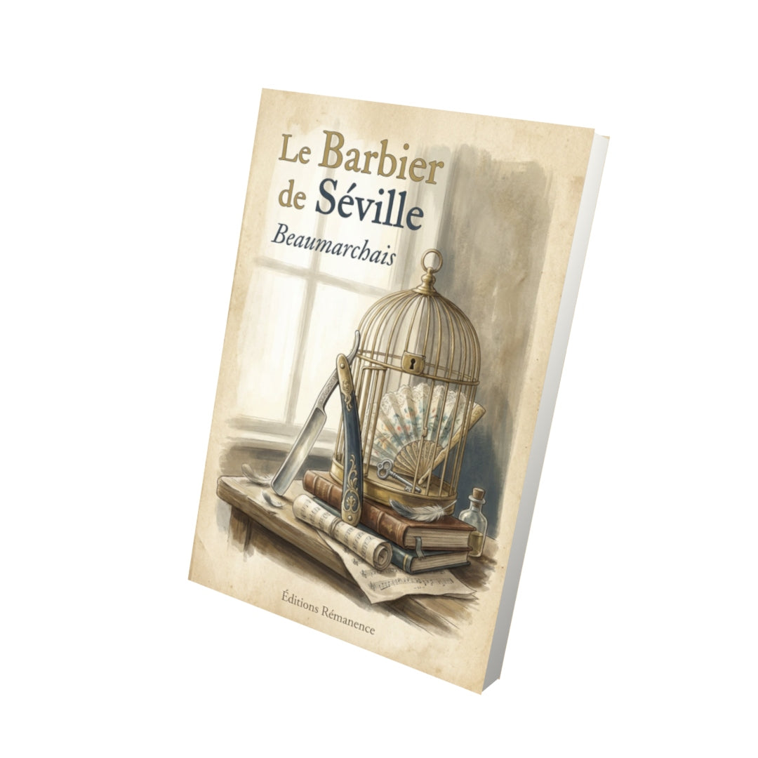 Livre Le Barbier de Séville - Beaumarchais - Vue 3D - Editions Remanence