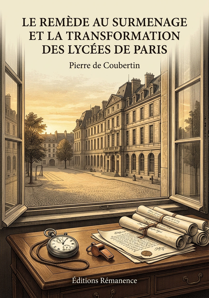 Livre Le Remède au surmenage et la transformation des lycées de Paris par Pierre de Coubertin - Couverture - Editions Remanence