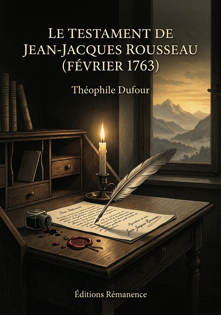 Livre Le Testament de Jean-Jacques Rousseau (février 1763) par Théophile Dufour - Couverture - Editions Remanence