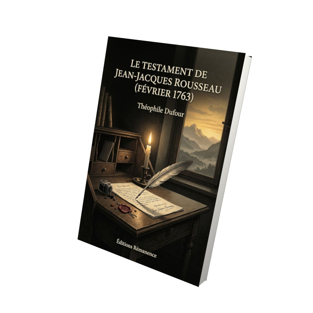Livre Le Testament de Jean-Jacques Rousseau (février 1763) par Théophile Dufour - Vue 3D - Editions Remanence