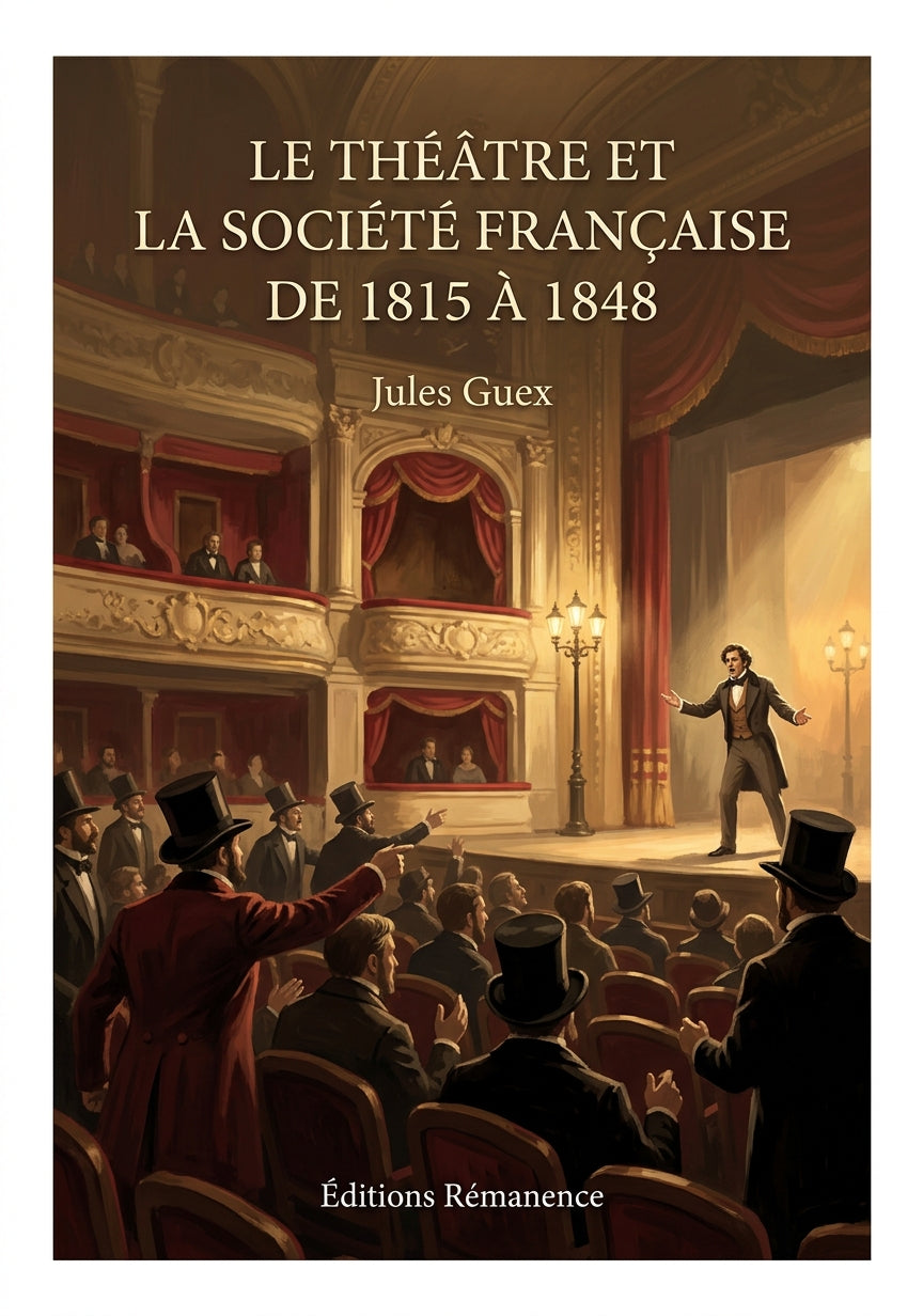 Livre Le Théâtre et la Société française de 1815 à 1848 par Jules Guex - Couverture - Editions Remanence