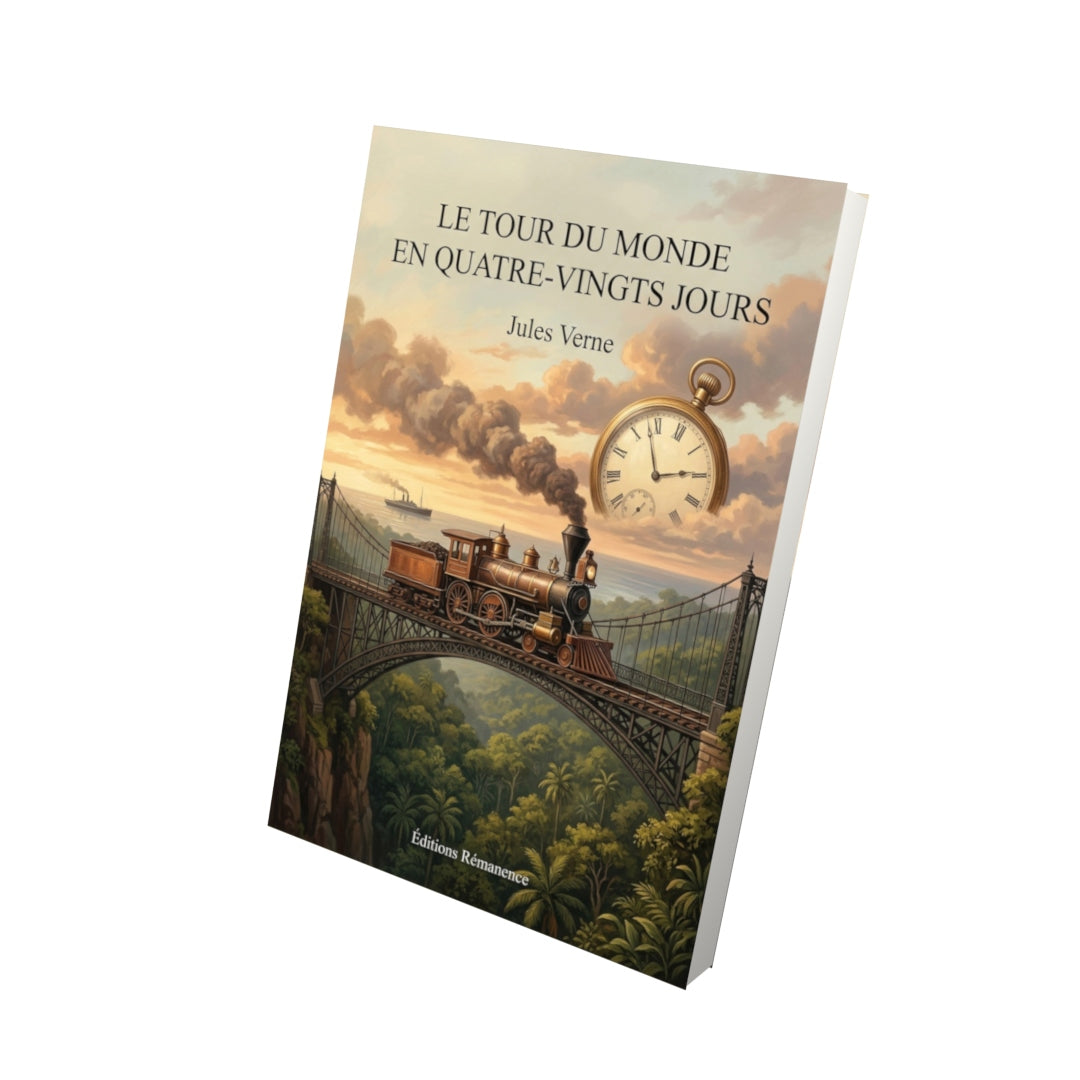Livre Le Tour du monde en quatre-vingts jours par Jules Verne - Vue 3D - Editions Remanence