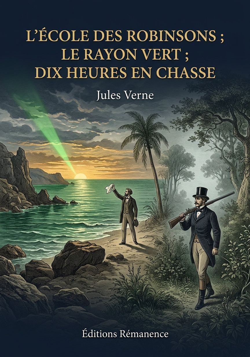 Livre L’École des Robinsons ; Le Rayon vert ; Dix heures en chasse par Jules Verne - Couverture - Editions Remanence