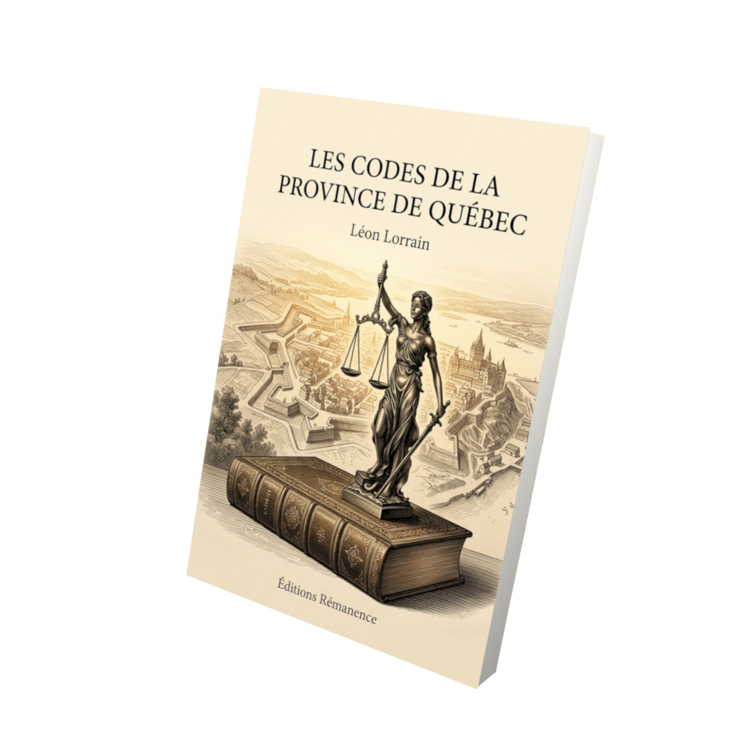 Livre Les Codes de la province de Québec par Léon Lorrain - Vue 3D - Editions Remanence