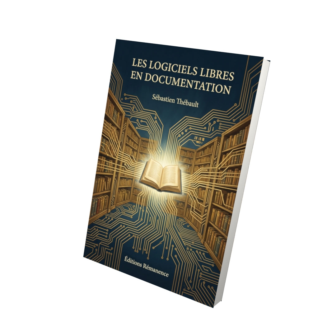 Livre Les Logiciels libres en documentation par Sébastien Thébault - Vue 3D - Editions Remanence