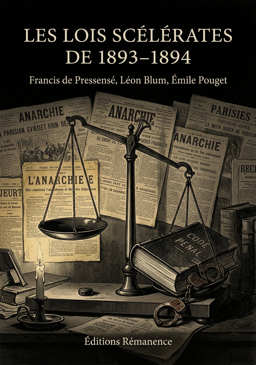 Livre Les Lois Scélérates de 1893–1894 par Francis de Pressensé, Léon Blum, Émile Pouget - Couverture - Editions Remanence