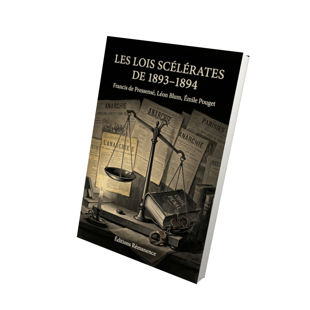 Livre Les Lois Scélérates de 1893–1894 par Francis de Pressensé, Léon Blum, Émile Pouget - Vue 3D - Editions Remanence