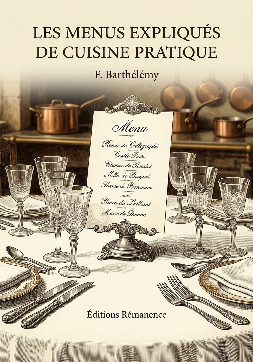 Livre Les menus expliqués de cuisine pratique par F. Barthélémy - Couverture - Editions Remanence
