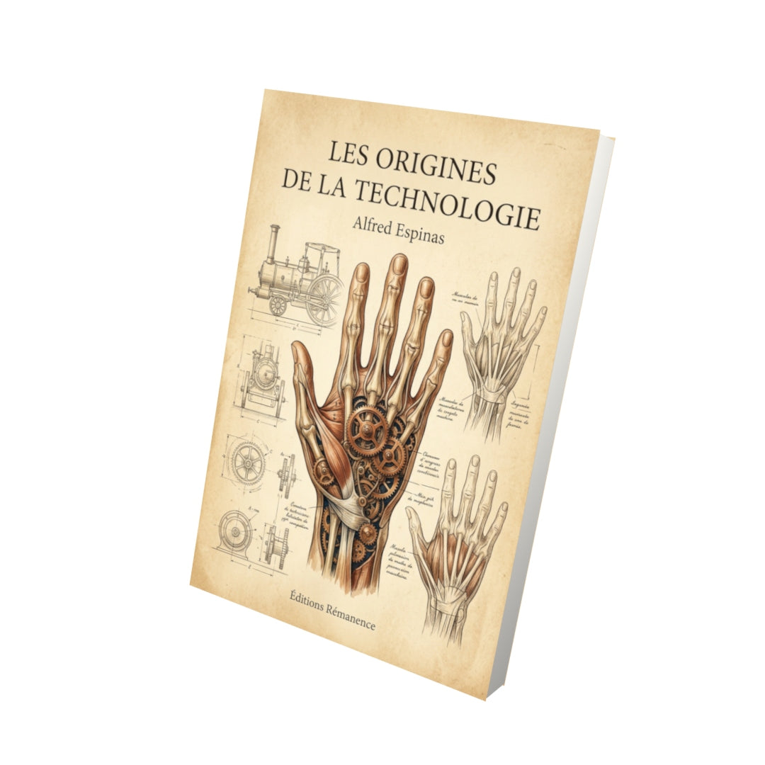 Livre Les Origines de la technologie par Alfred Espinas - Vue 3D - Editions Remanence