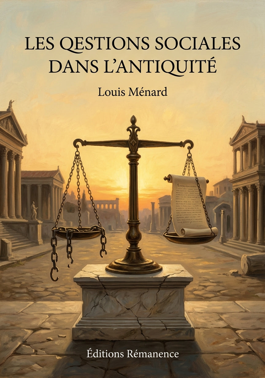 Livre Les Qestions sociales dans l’antiquité par Louis Ménard - Couverture - Editions Remanence