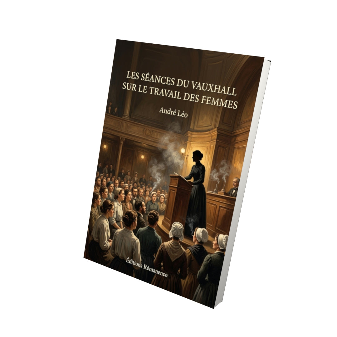 Livre Les Séances du Vauxhall sur le travail des femmes par André Léo - Vue 3D - Editions Remanence