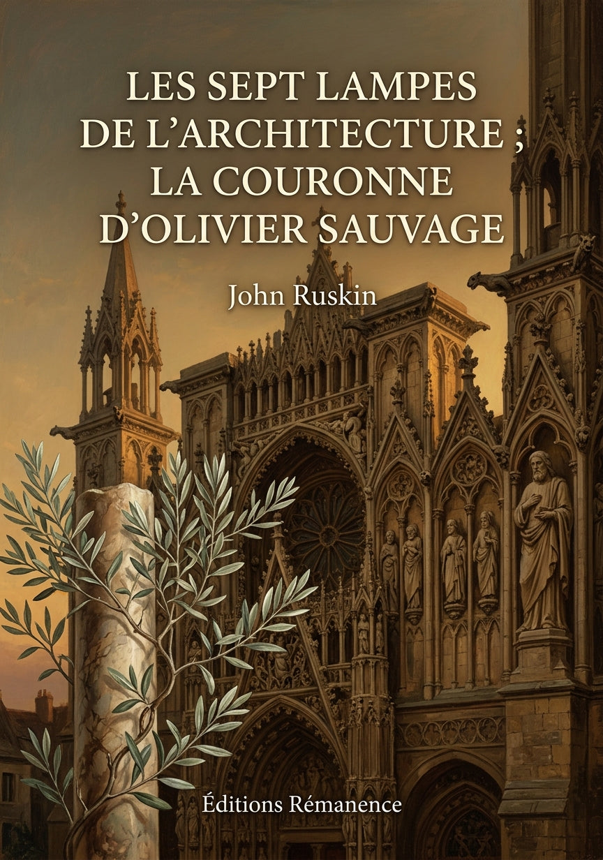 Livre Les Sept Lampes de l’Architecture ; La Couronne d’olivier sauvage par John Ruskin - Couverture - Editions Remanence