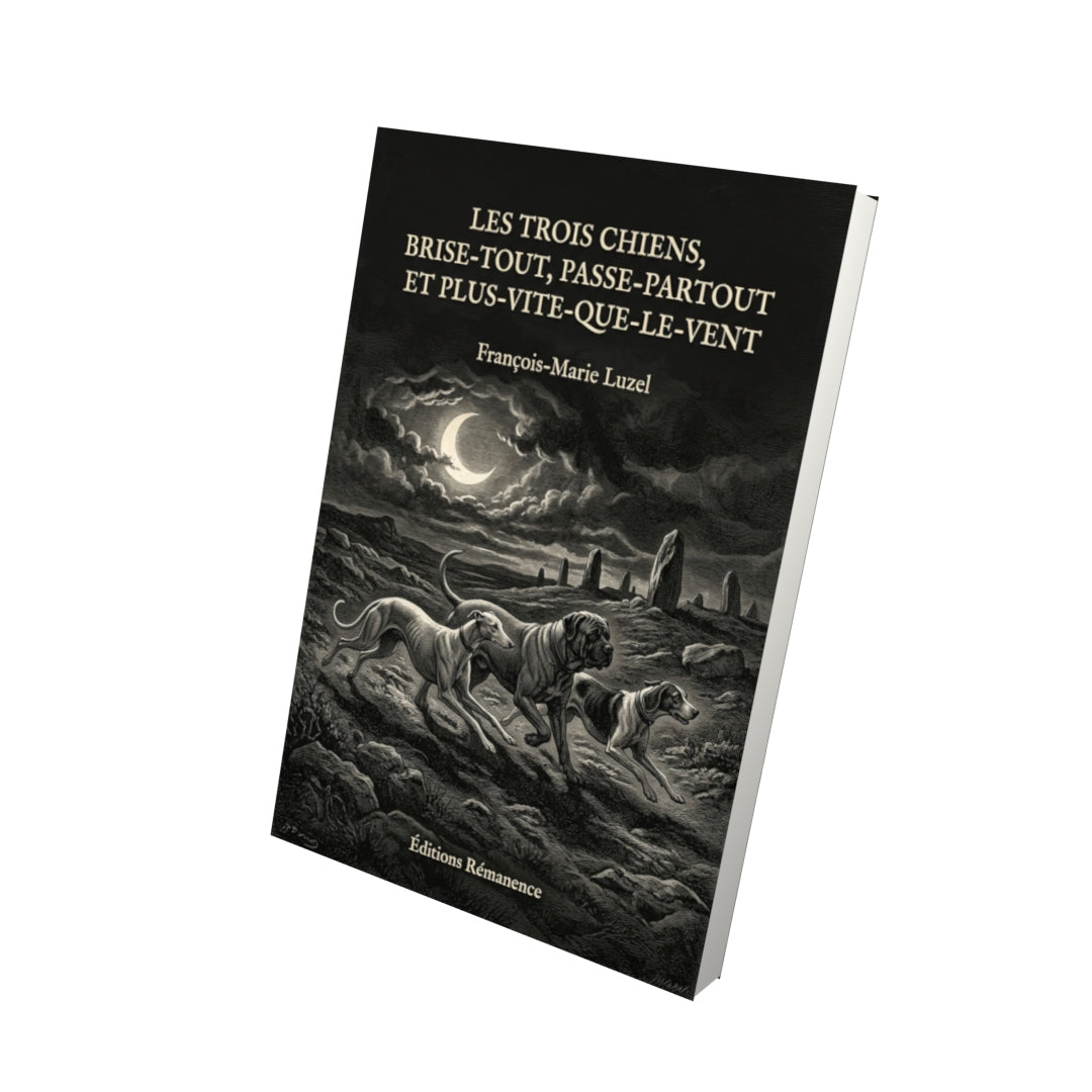 Livre Les trois chiens, Brise-Tout, Passe-Partout et Plus-Vite-que-le-Vent par François-Marie Luzel - Vue 3D - Editions Remanence