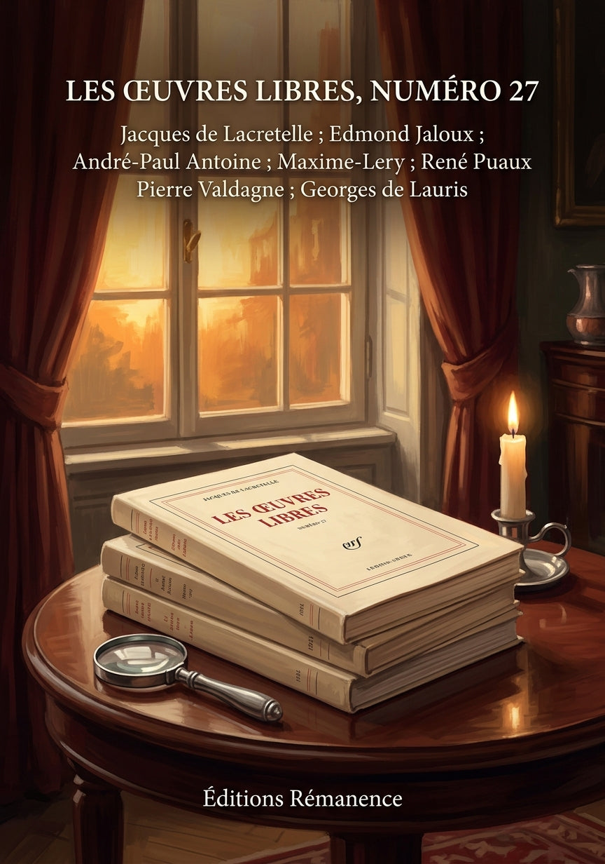 Livre Les Œuvres libres, numéro 27 par Jacques de Lacretelle ; Edmond Jaloux ; André-Paul Antoine ; Maxime-Lery ; René Puaux ; Pierre Valdagne ; Georges de Lauris - Couverture - Editions Remanence