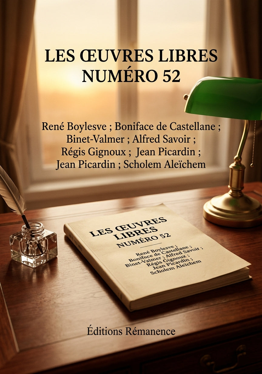 Livre Les Œuvres libres numéro 52 par René Boylesve ; Boniface de Castellane ; Binet-Valmer ; Alfred Savoir ; Régis Gignoux ; Jean Picardin ; Scholem Aleïchem - Couverture - Editions Remanence