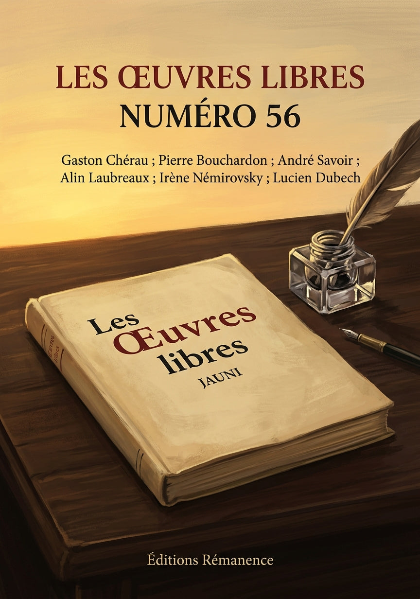 Livre Les Œuvres libres numéro 56 par Gaston Chérau ; Pierre Bouchardon ; André Savoir ; Alin Laubreaux ; Irène Némirovsky ; Lucien Dubech - Couverture - Editions Remanence