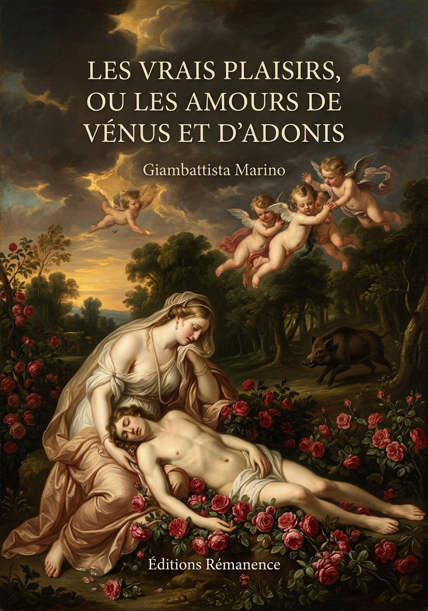 Livre Les Vrais Plaisirs, ou les Amours de Vénus et d’Adonis par Giambattista Marino - Couverture - Editions Remanence