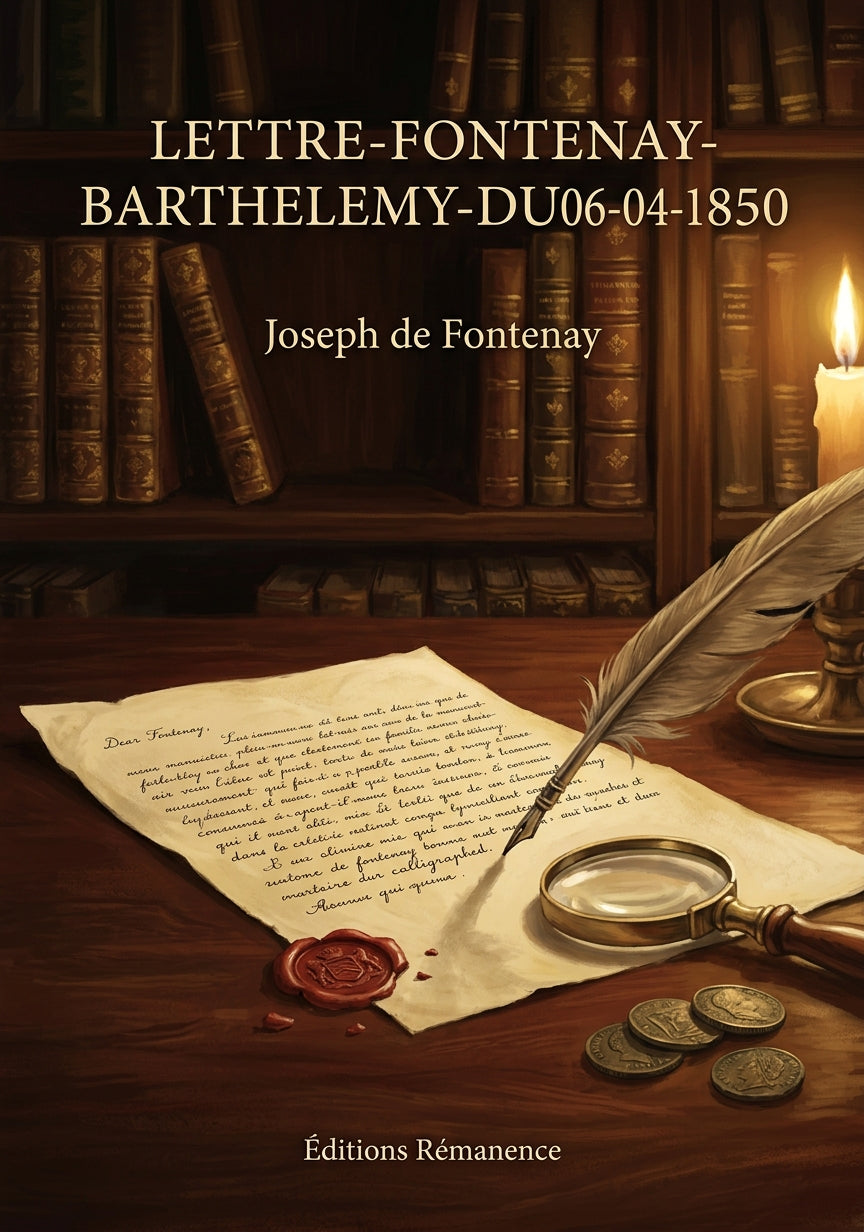 Livre Lettre-Fontenay-Barthelemy-du-06-04-1850 par Joseph de Fontenay - Couverture - Editions Remanence